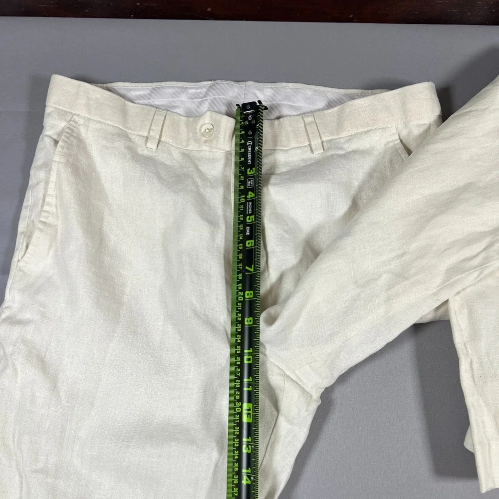 Greg Norman Chino Pants Mens 34x32 Beige Linen Blend Mid Rise Flat Front Skinny
